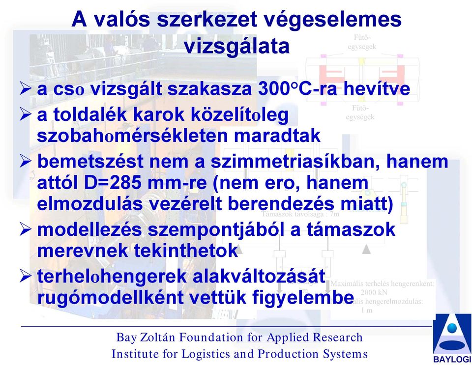 vezérelt berendezés miatt) Támaszok távolsága : 7m modellezés szempontjából a támaszok merevnek tekinthetok terhelohengerek