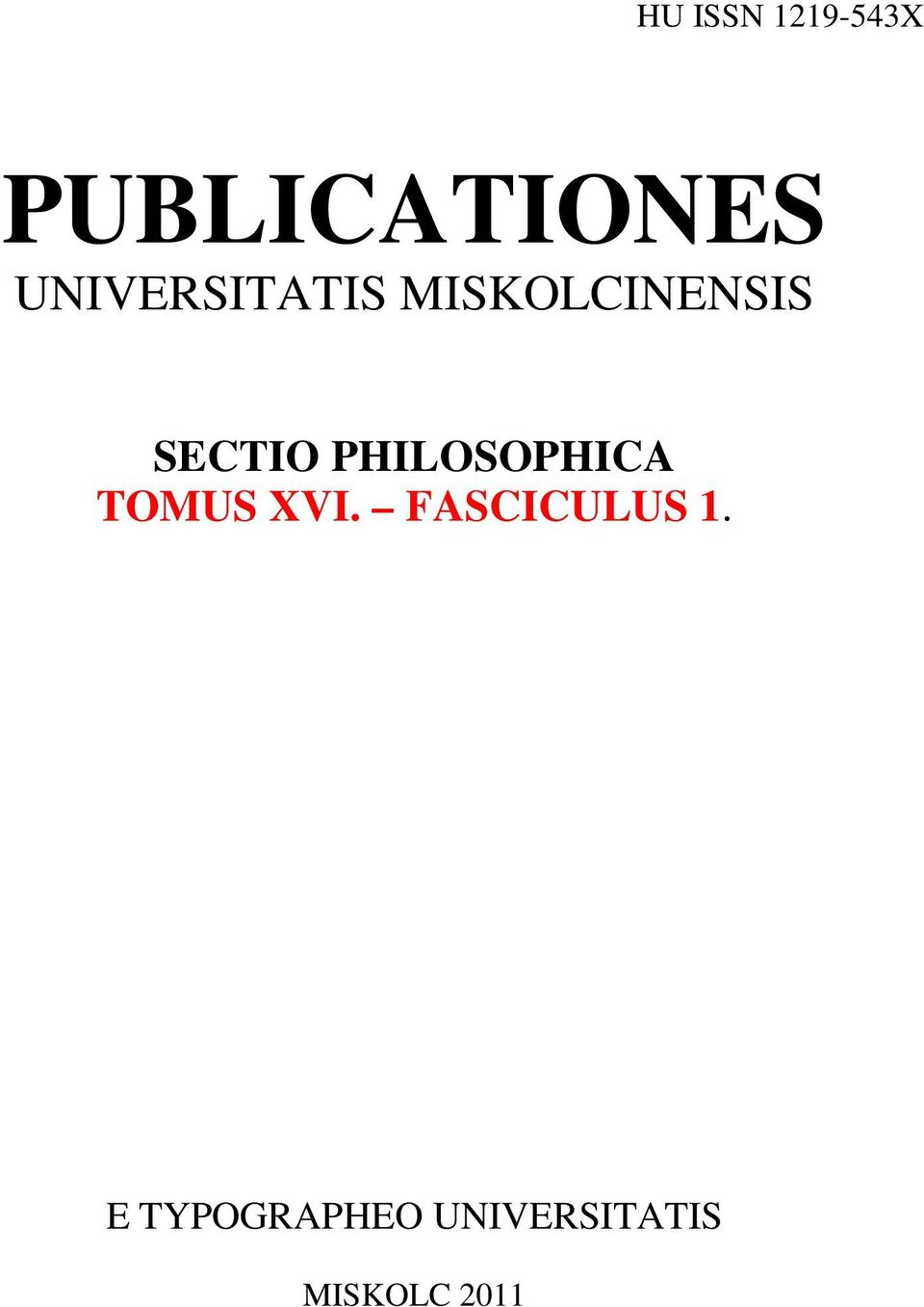 PHILOSOPHICA TOMUS XVI. FASCICULUS 1.