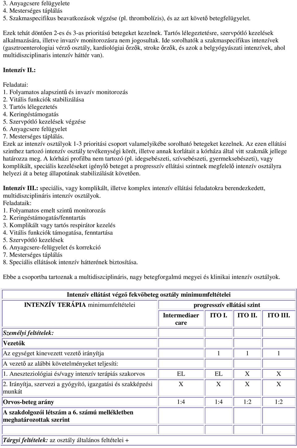 Ide sorolhatók a szakmaspecifikus intenzívek (gasztroenterologiai vérző osztály, kardiológiai őrzők, stroke őrzők, és azok a belgyógyászati intenzívek, ahol multidiszciplinaris intenzív háttér van).