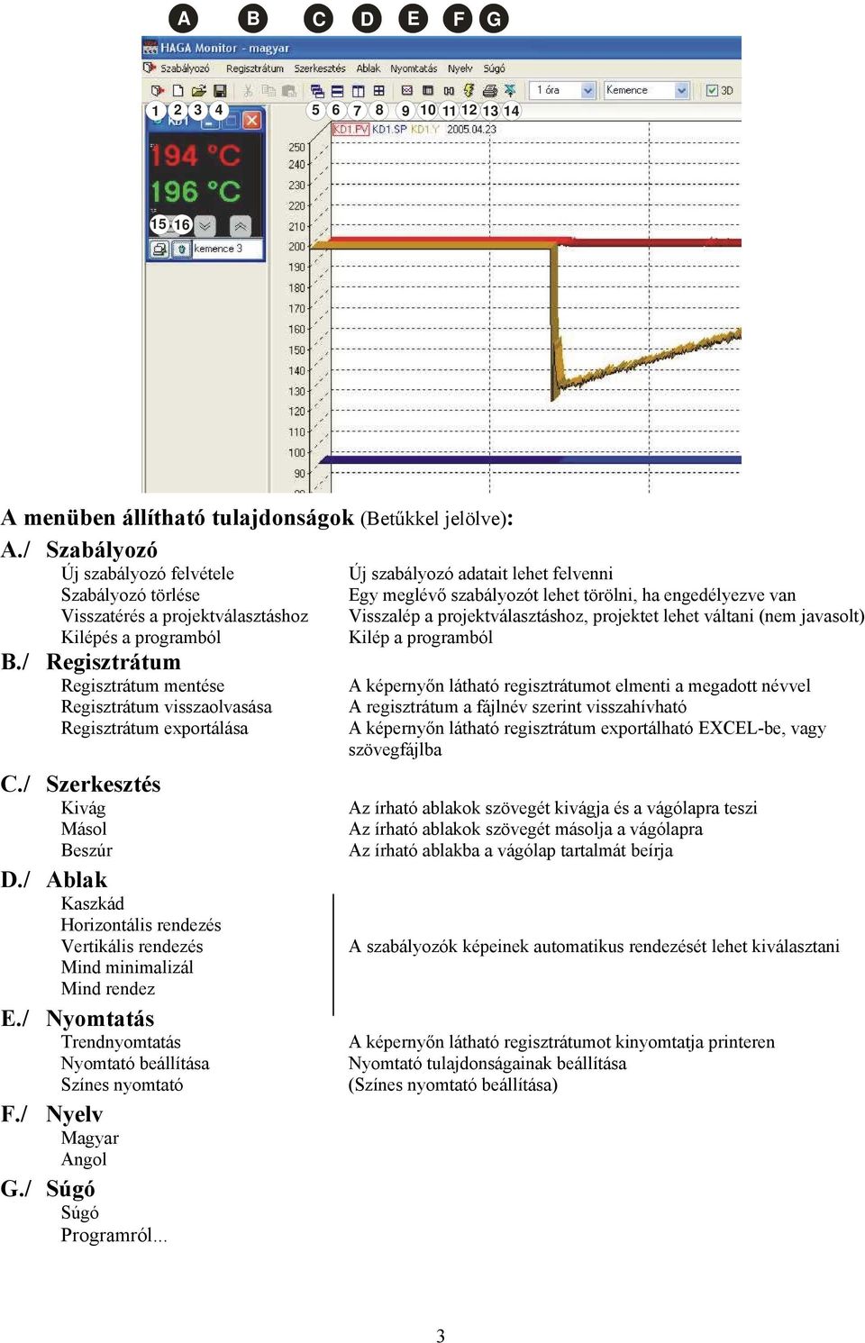 / Regisztrátum Regisztrátum mentése Regisztrátum visszaolvasása Regisztrátum exportálása C./ Szerkesztés Kivág Másol Beszúr D.