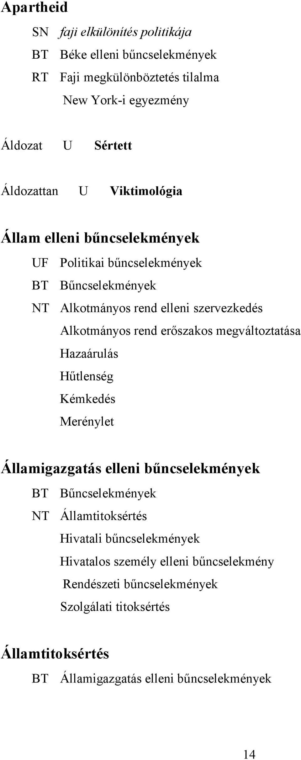 erőszakos megváltoztatása Hazaárulás Hűtlenség Kémkedés Merénylet Államigazgatás elleni bűncselekmények BT Bűncselekmények NT Államtitoksértés Hivatali