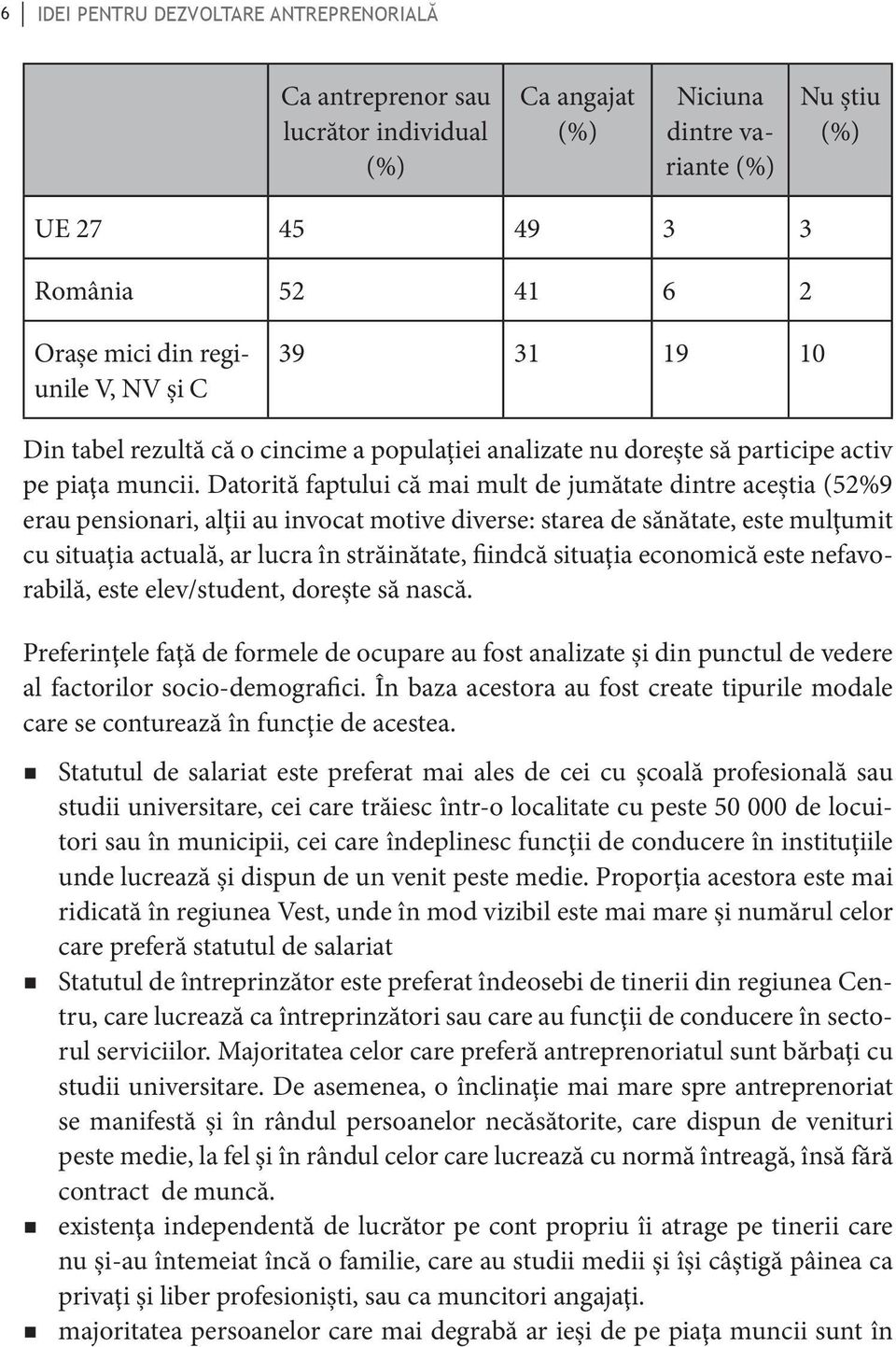 Datorită faptului că mai mult de jumătate dintre aceştia (52%9 erau pensionari, alţii au invocat motive diverse: starea de sănătate, este mulţumit cu situaţia actuală, ar lucra în străinătate,