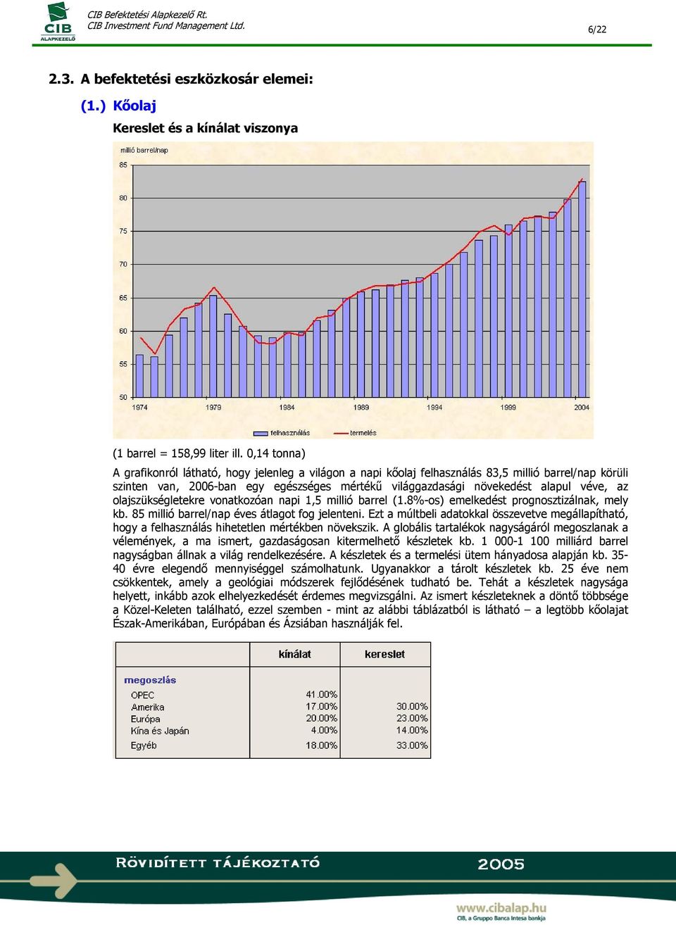 az olajszükségletekre vonatkozóan napi 1,5 millió barrel (1.8%-os) emelkedést prognosztizálnak, mely kb. 85 millió barrel/nap éves átlagot fog jelenteni.