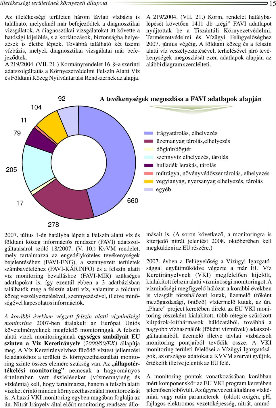 Továbbá található két üzemi vízbázis, melyek diagnosztikai vizsgálatai már befejeződtek. A 219/2004. (VII. 21.) Kormányrendelet 16.