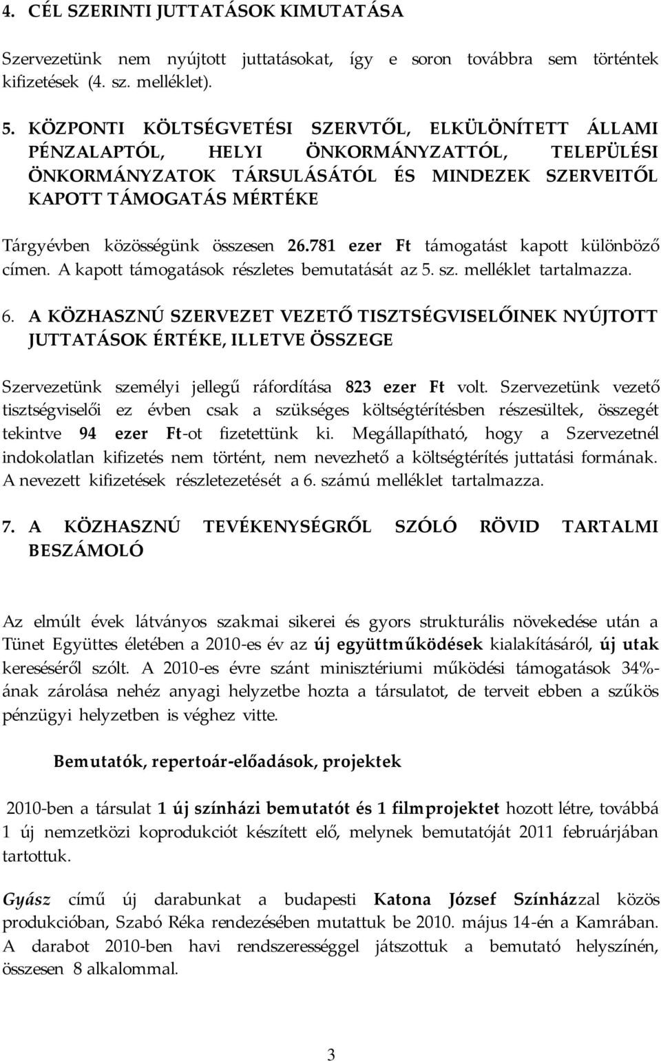 összesen 26.781 ezer Ft támogatást kapott különböző címen. A kapott támogatások részletes bemutatását az 5. sz. melléklet tartalmazza. 6.