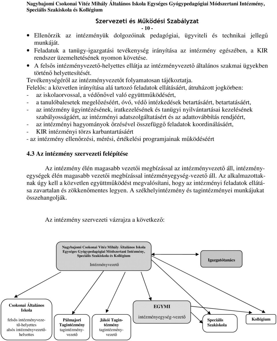 A felsős intézményvezető-helyettes ellátja az intézményvezető általános szakmai ügyekben történő helyettesítését. Tevékenységéről az intézményvezetőt folyamatosan tájékoztatja.