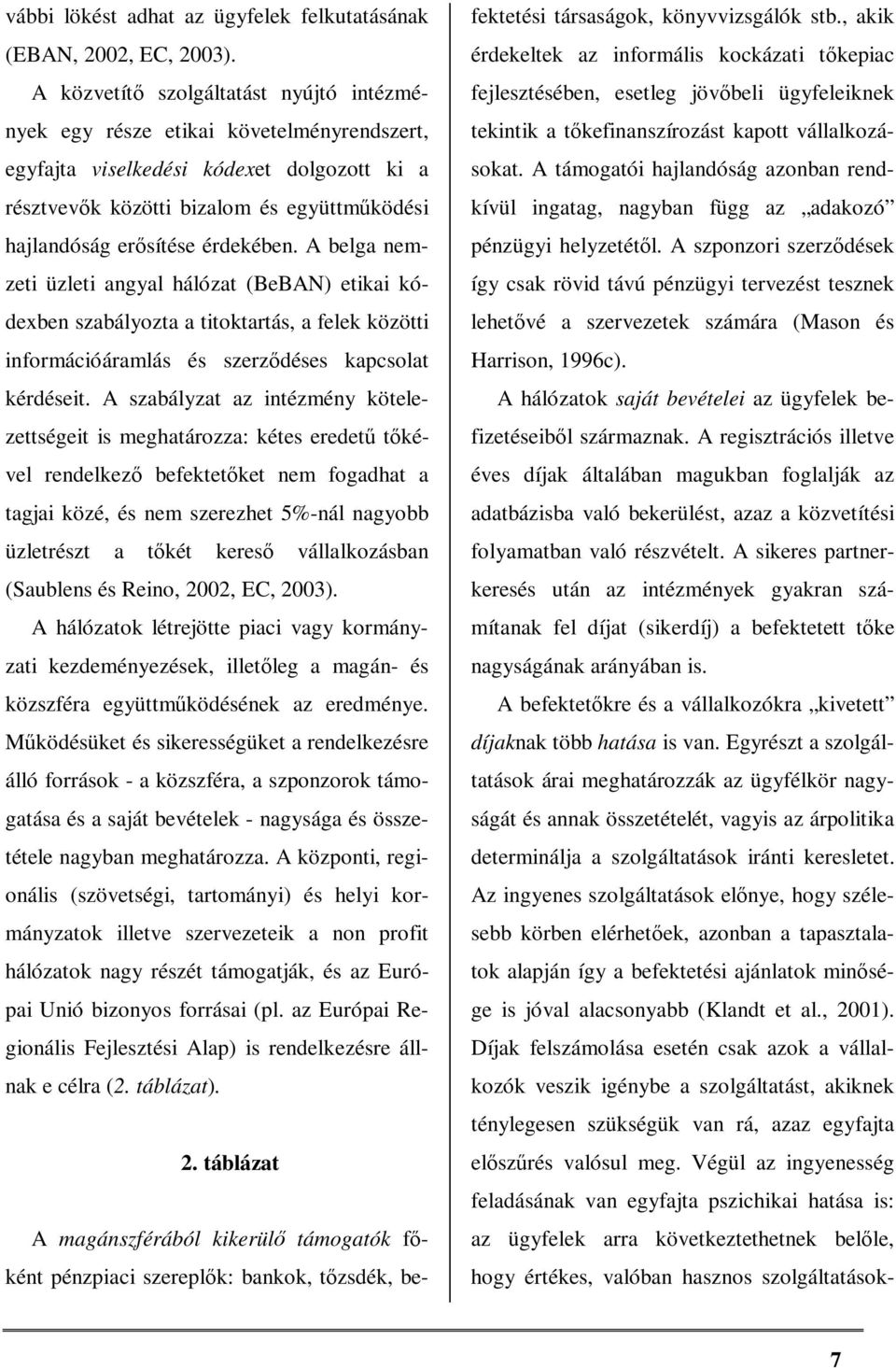 érdekében. A belga nemzeti üzleti angyal hálózat (BeBAN) etikai kódexben szabályozta a titoktartás, a felek közötti információáramlás és szerződéses kapcsolat kérdéseit.