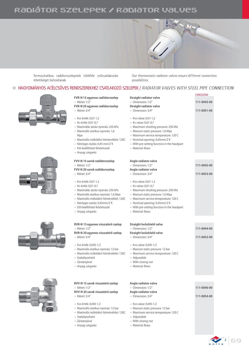 érték: 0,01-0,7 Maximálás zárási nyomás: 250 kpa Maximális statikus nyomás: 1,6 Mpa Névleges nyitás: 0,45 mm/2`k FVV-N 15 sarok FVV-N 20 sarok Kvs érték: 0,01-1,2 Kv érték: 0,01-0,7 Maximálás zárási