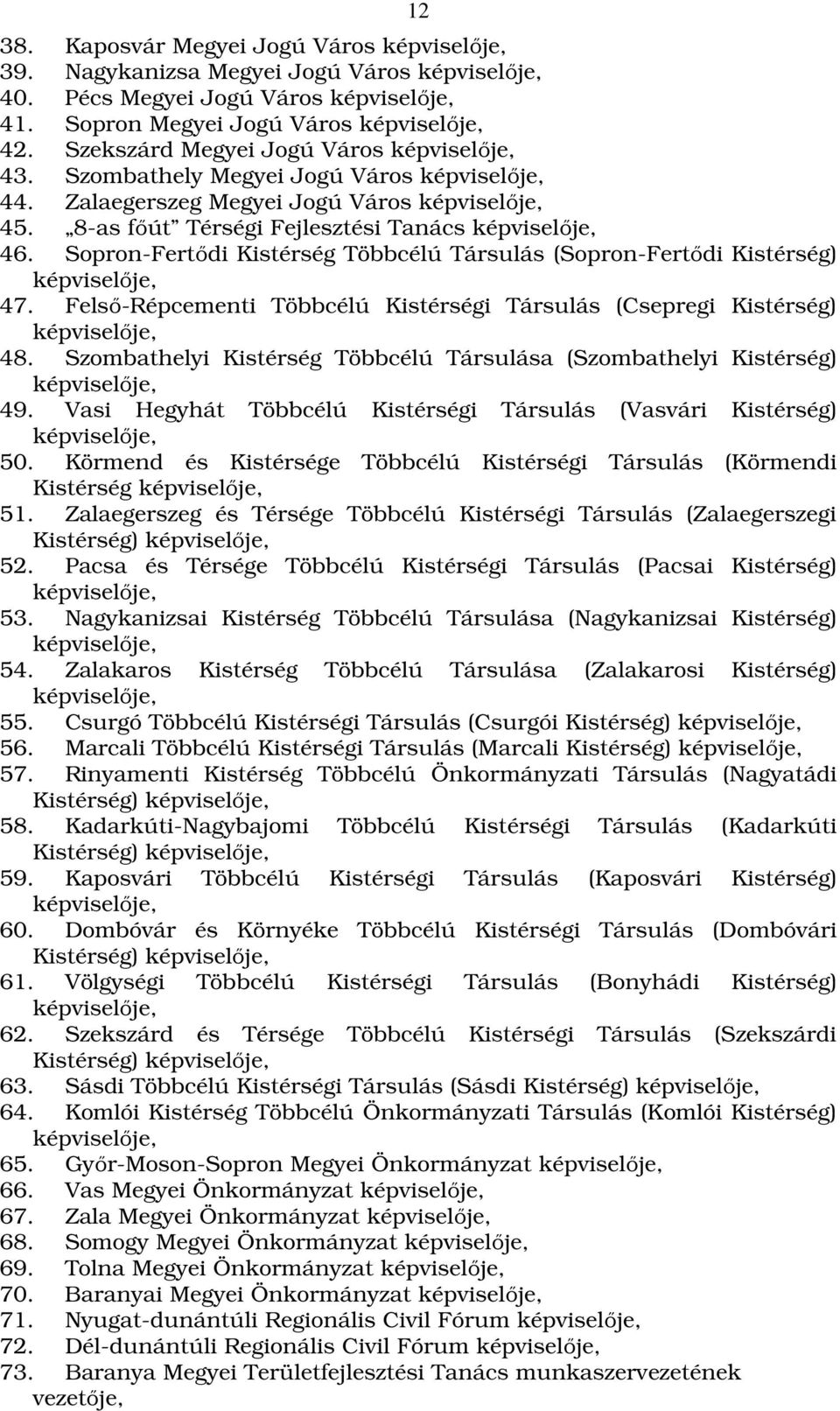 Felső-Répcementi Többcélú Kistérségi Társulás (Csepregi Kistérség) 48. Szombathelyi Kistérség Többcélú Társulása (Szombathelyi Kistérség) 49.