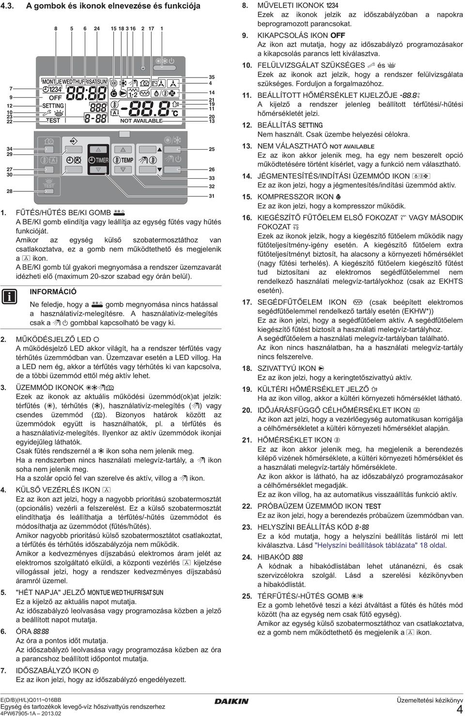 Amikor az egység külső szobatermosztáthoz van csatlakoztatva, ez a gomb nem működtethető és megjelenik a e ikon.