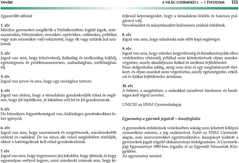 születtek. 2. elv Jogod van arra, hogy felnövekedj, fizikailag és szellemileg fejlődj, egészségesen és problémamentesen, szabadságban, méltóságban élj. 3.