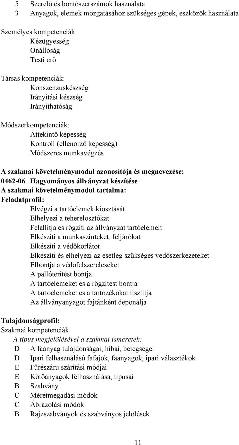 0462-06 Hagyományos állványzat készítése A szakmai követelménymodul tartalma: Feladatprofil: Elvégzi a tartóelemek kiosztását Elhelyezi a teherelosztókat Felállítja és rögzíti az állványzat