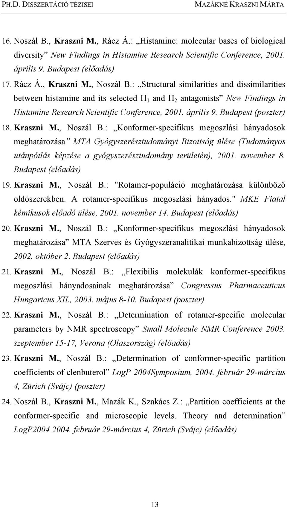 : Structural similarities and dissimilarities between histamine and its selected H 1 and H 2 antagonists New Findings in Histamine Research Scientific Conference, 2001. április 9.