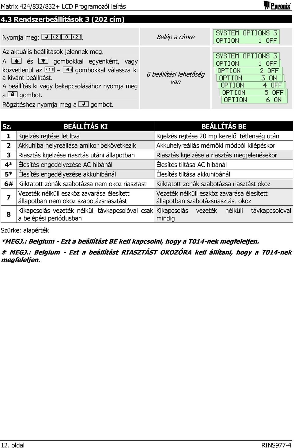 Belép a címre 6 beállítási lehetőség van SYSTEM OPTIONS 3 OPTION 1 OFF SYSTEM OPTIONS 3 OPTION SYSTEM OPTIONS 1 OFF1 OPTION SYSTEM OPTIONS 2 OFF1 OPTION SYSTEM OPTIONS 3 ON 1 OPTION SYSTEM OPTIONS 4