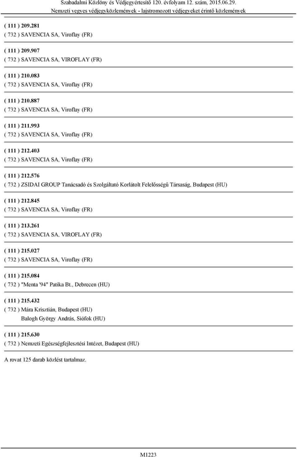 261 ( 111 ) 215.027 ( 111 ) 215.084 ( 732 ) "Menta '94" Patika Bt., Debrecen (HU) ( 111 ) 215.