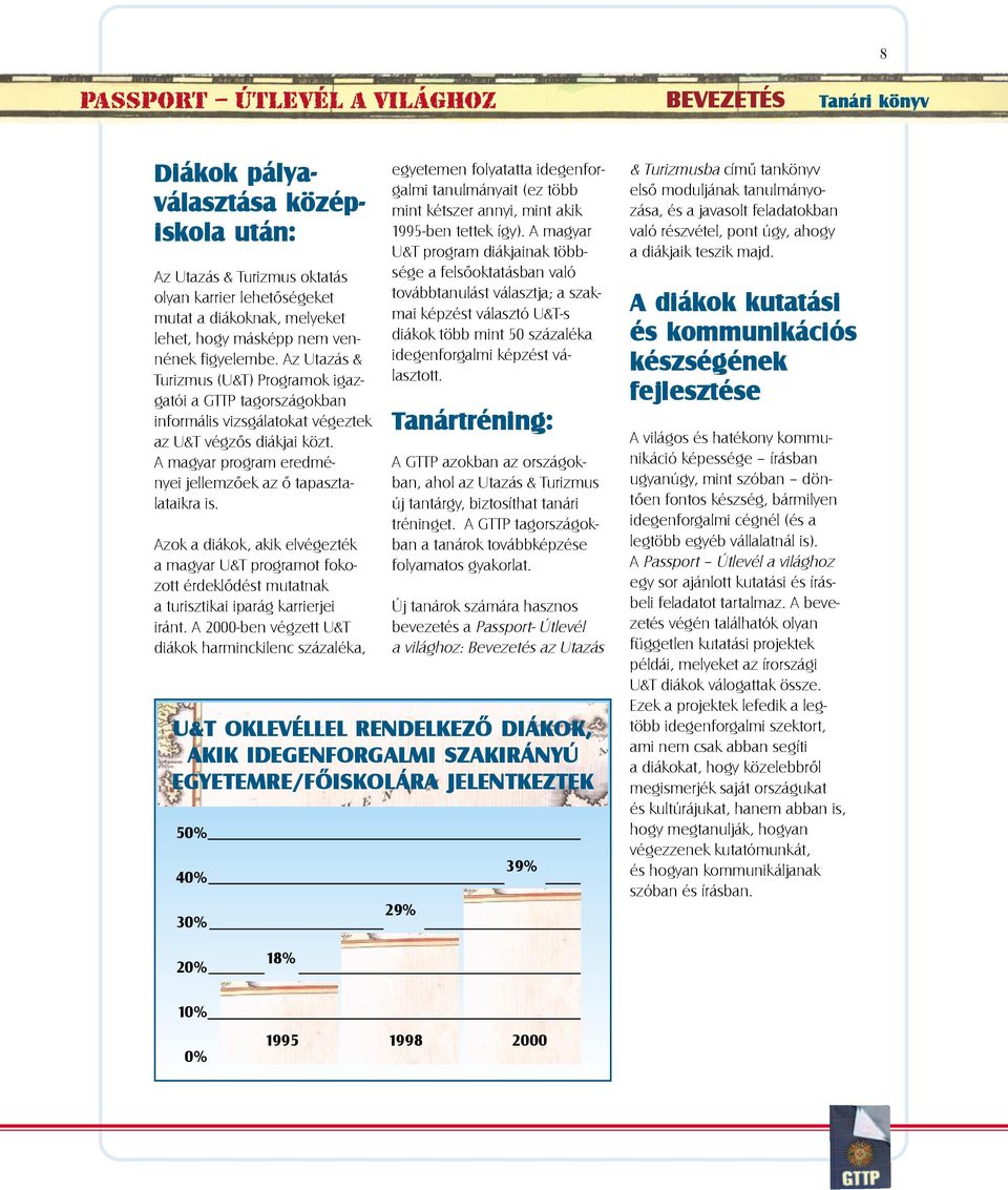 A magyar program eredményei jellemzõek az õ tapasztalataikra is. Azok a diákok, akik elvégezték a magyar U&T programot fokozott érdeklõdést mutatnak a turisztikai iparág karrierjei iránt.