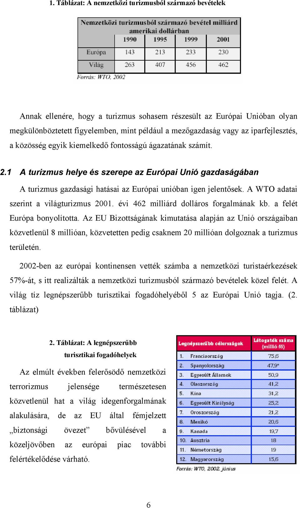 A WTO adatai szerint a világturizmus 2001. évi 462 milliárd dolláros forgalmának kb. a felét Európa bonyolította.