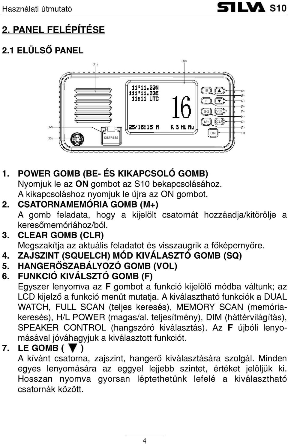 FUNKCIÓ KIVÁLSZTÓ GOMB (F) Egyszer lenyomva az F gombot a funkció kijelölõ módba váltunk; az LCD kijelzõ a funkció menüt mutatja.