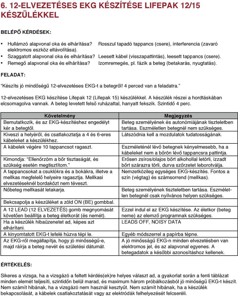 Izomremegés, pl. fázik a beteg (betakarás, nyugtatás). Készíts jó mindőségű 12-elvezetéses EKG-t a betegről! 4 perced van a feladatra. 12-elvezetéses EKG készítése Lifepak 12 (Lifepak 15) készülékkel.