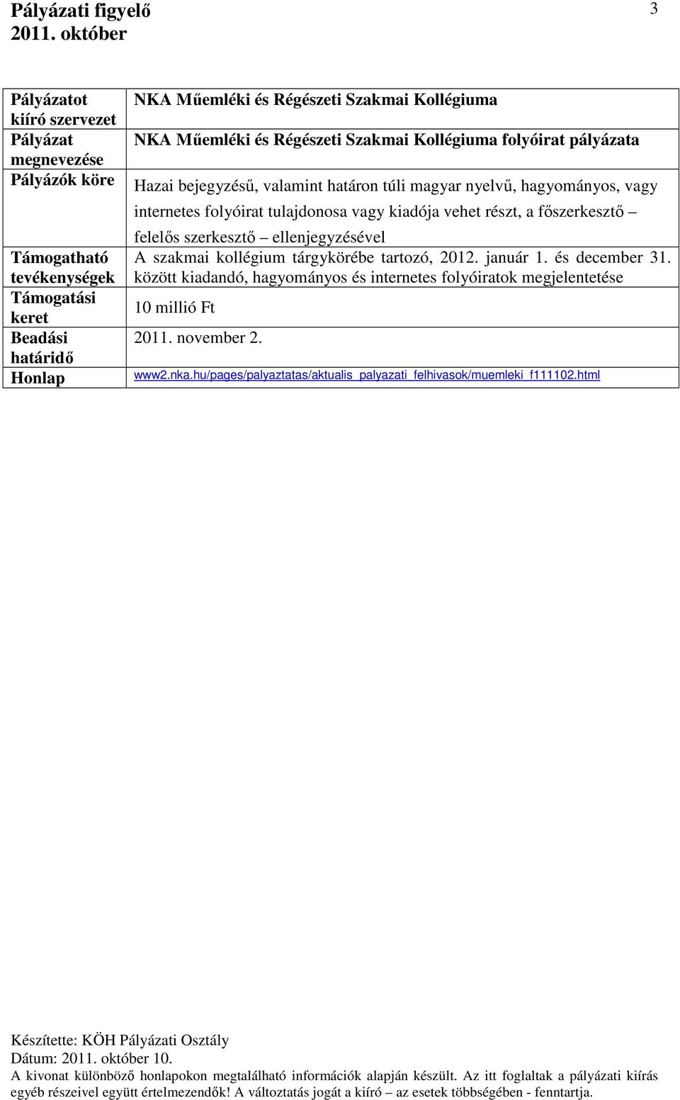 szerkesztő ellenjegyzésével A szakmai kollégium tárgykörébe tartozó, 2012. január 1. és december 31.