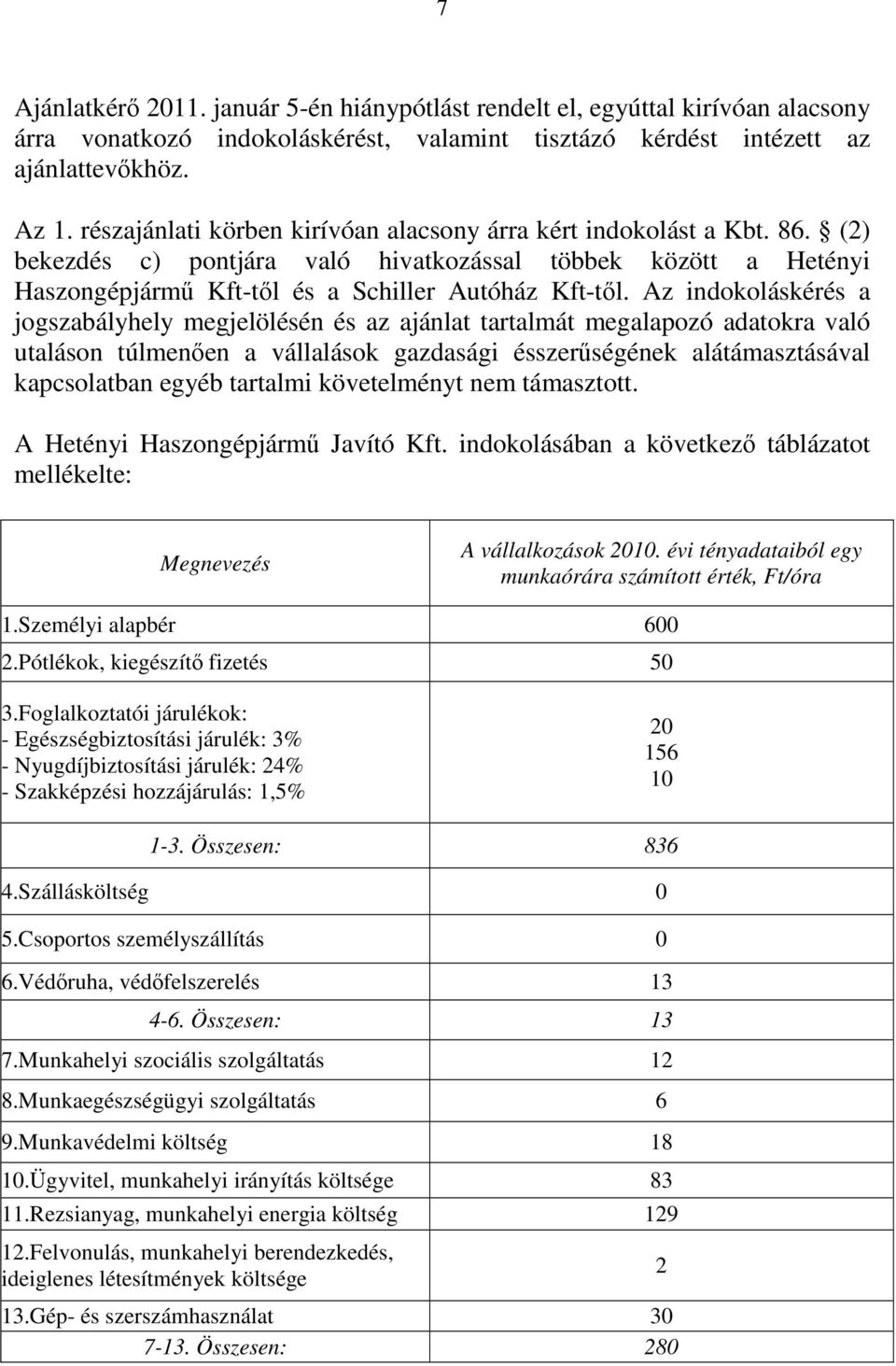 Az indokoláskérés a jogszabályhely megjelölésén és az ajánlat tartalmát megalapozó adatokra való utaláson túlmenően a vállalások gazdasági ésszerűségének alátámasztásával kapcsolatban egyéb tartalmi