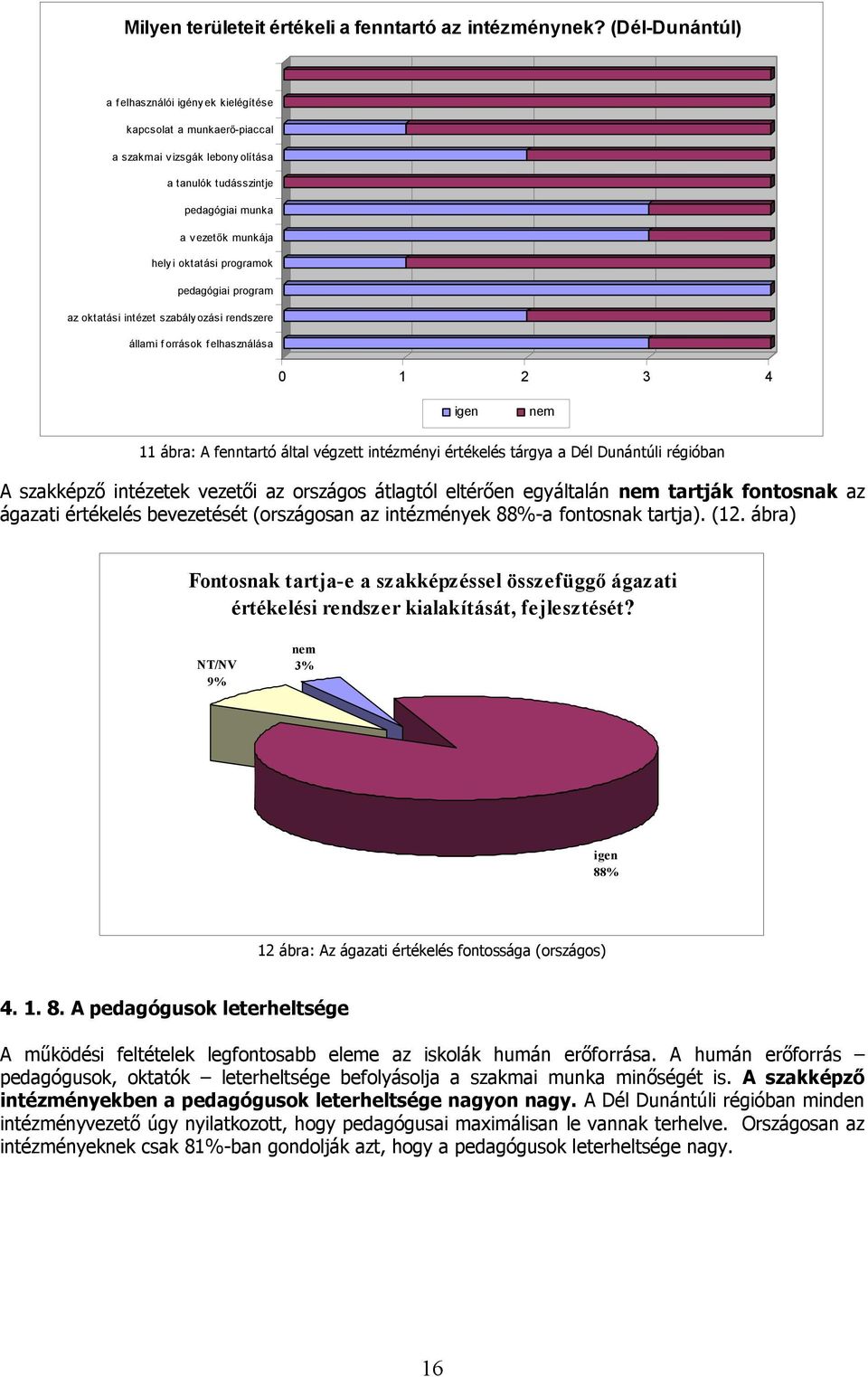 pedagógiai program az oktatási intézet szabály ozási rendszere állami f orrások f elhasználása 0 1 2 3 4 igen nem 11 ábra: A fenntartó által végzett intézményi értékelés tárgya a Dél Dunántúli