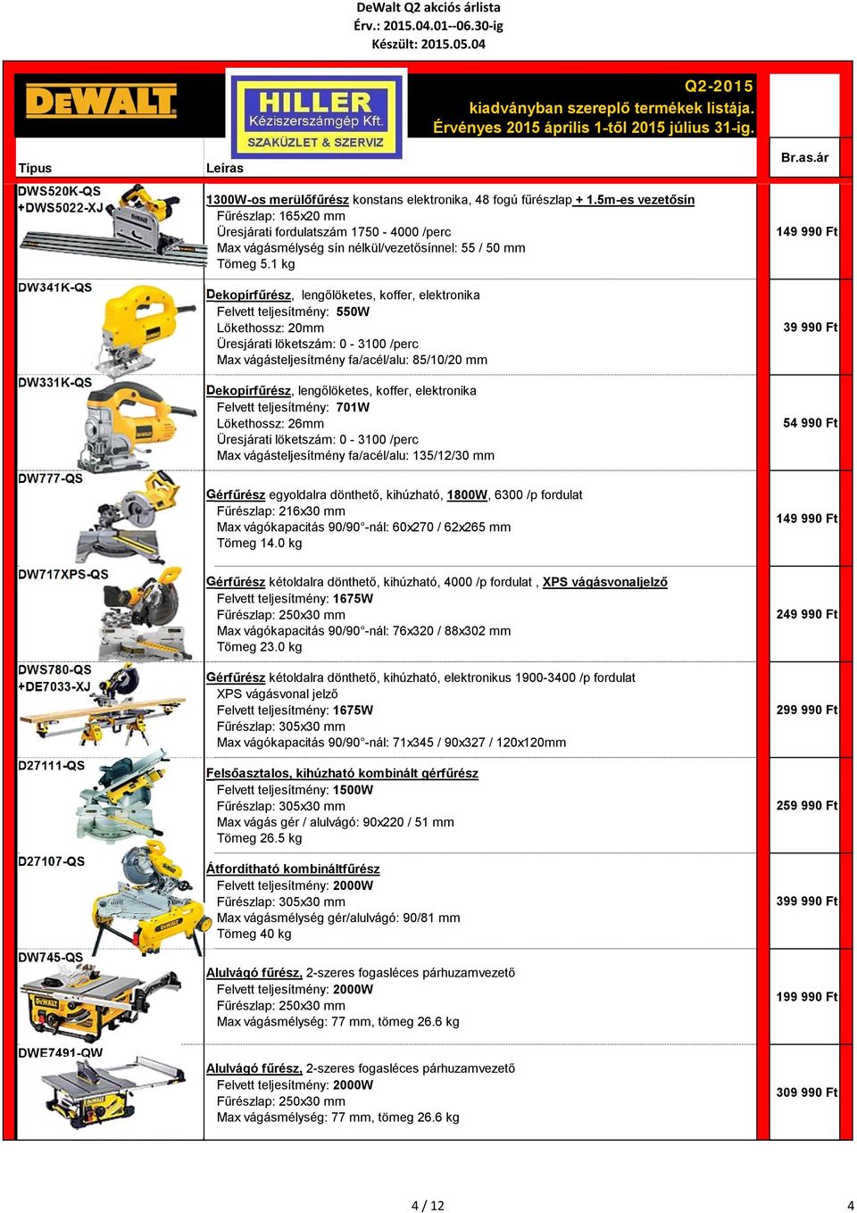 1 kg Dekopírfűrész, lengőlöketes, koffer, elektronika Felvett teljesítmény: 550W Lökethossz: 20mm Üresjárati löketszám: 0-3100 /perc Max vágásteljesítmény fa/acél/alu: 85/10/20 mm Dekopírfűrész,