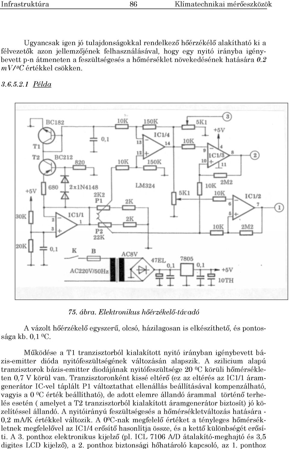 Elektronikus hérzékel-távadó A vázolt hérzékel egyszer, olcsó, házilagosan is elkészíthet, és pontossága kb. 0,1 0 C.