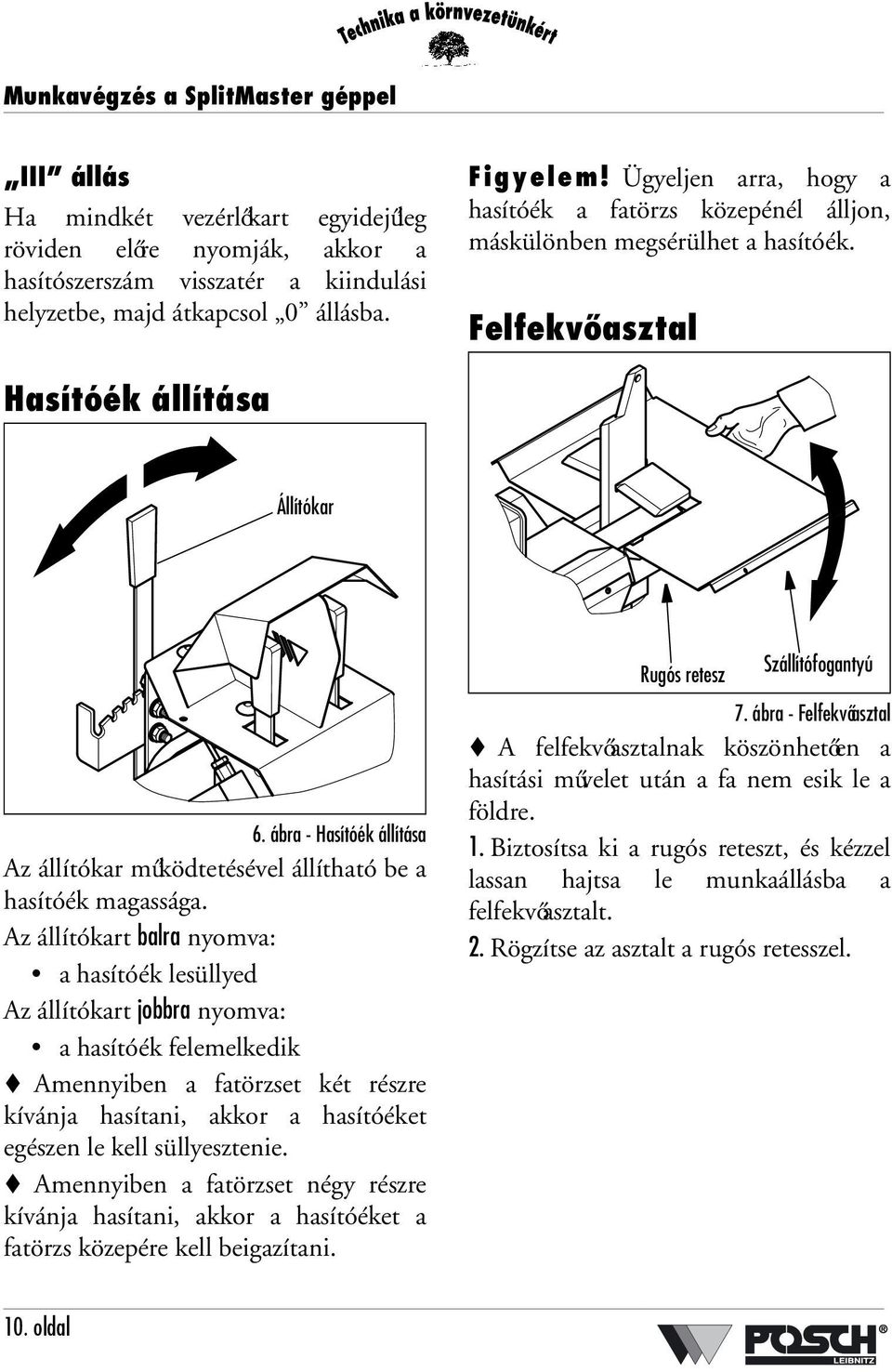 ábra - Hasítóék állítása Az állítókar működtetésével állítható be a hasítóék magassága.