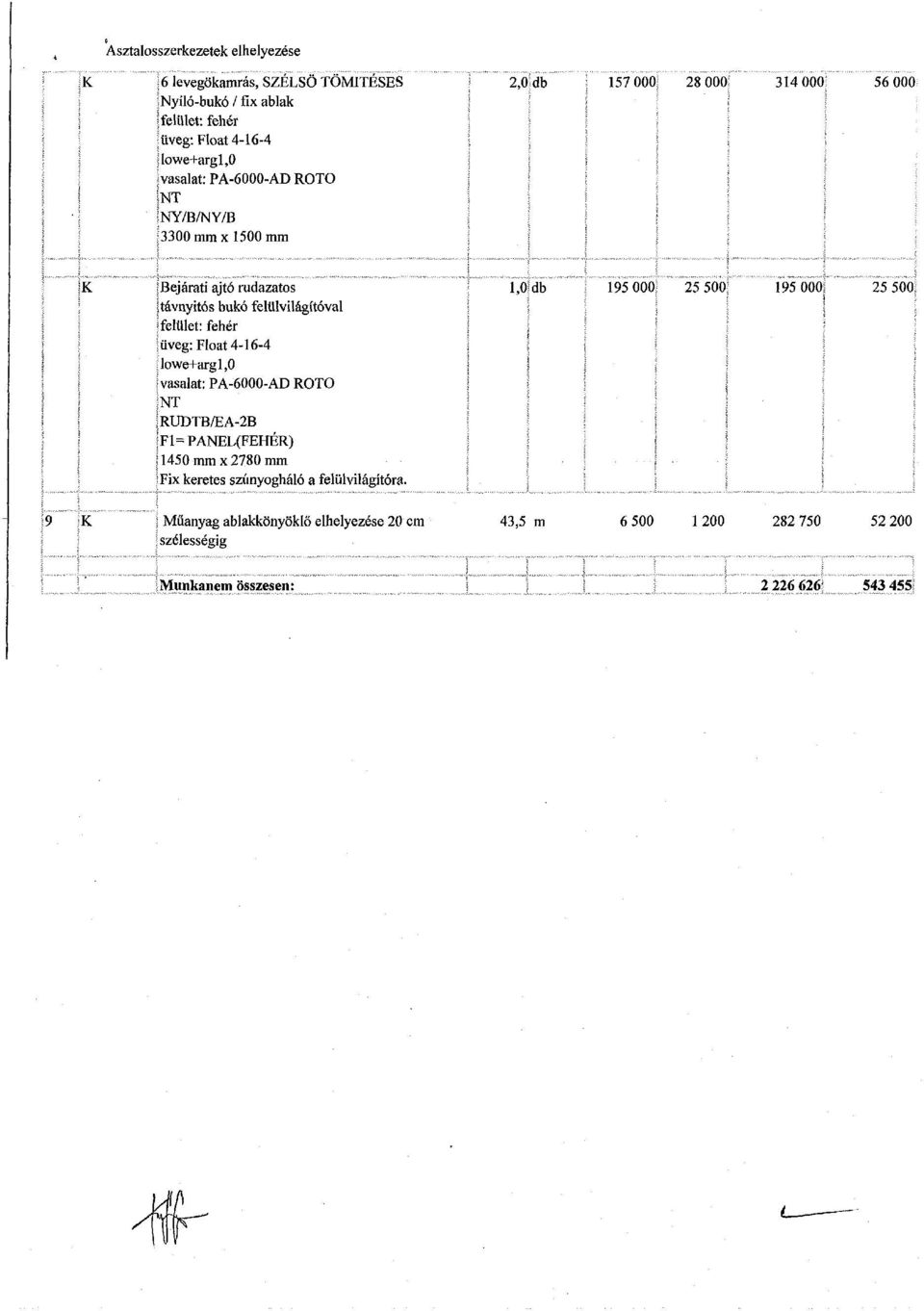 távnyitós bukó felülvilágítóval felület: fehér üveg: Float 4-16-4 lowe+argl,0 vasalat: PA-6000-AD ROTO NT RUDTB/EA-2B Fl= PANEL(FEHÉR) 1450 mm x 2780 mm