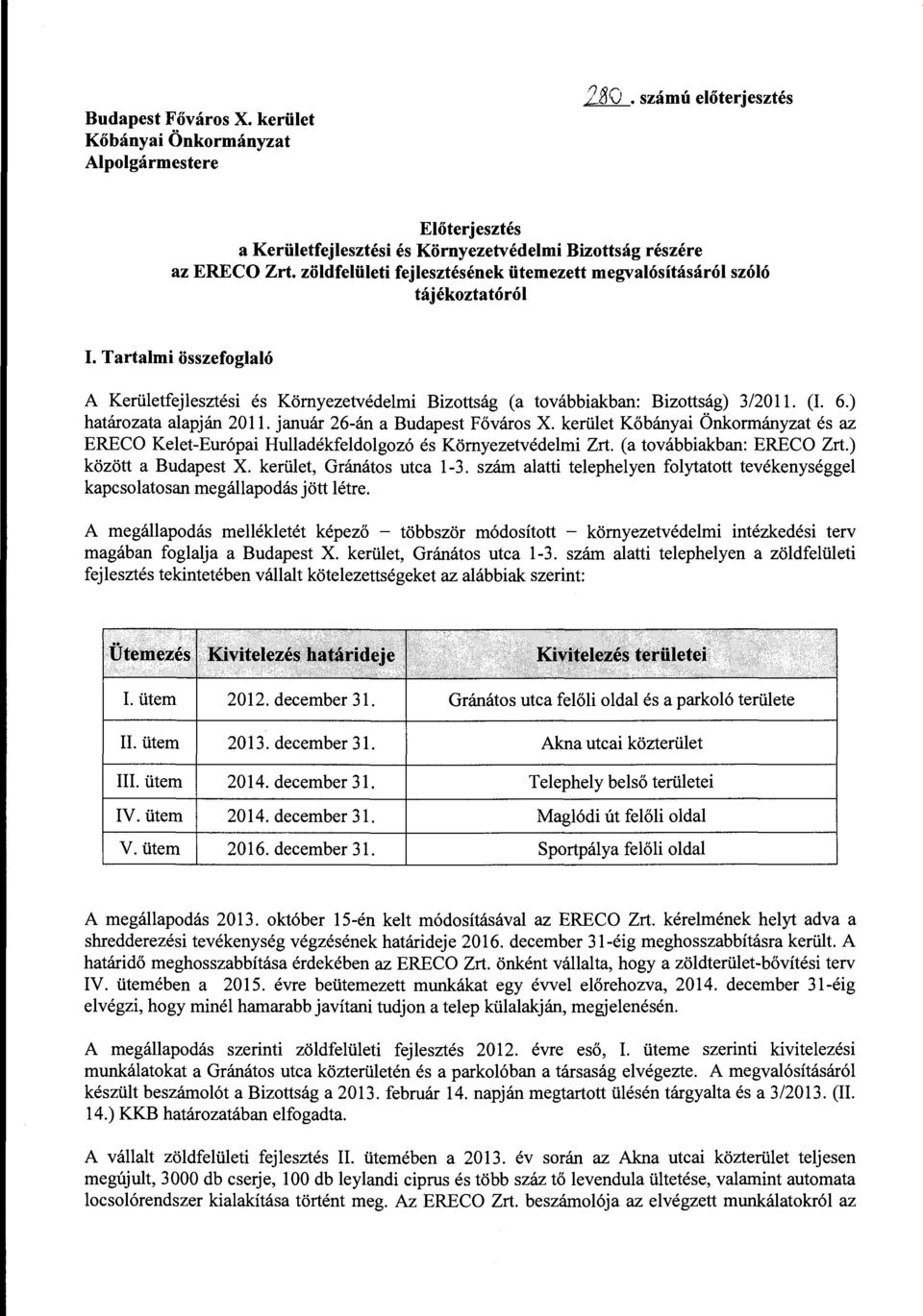 ) hatarozata alapjan 2011. januar 26-an a Budapest Fovaros X. keiiilet Kobanyai Onkormanyzat es az ERECO Kelet-Eur6pai Hulladekfeldolgoz6 es Komyezetvedelmi Zrt. (a tovabbiakban: ERECO Zrt.