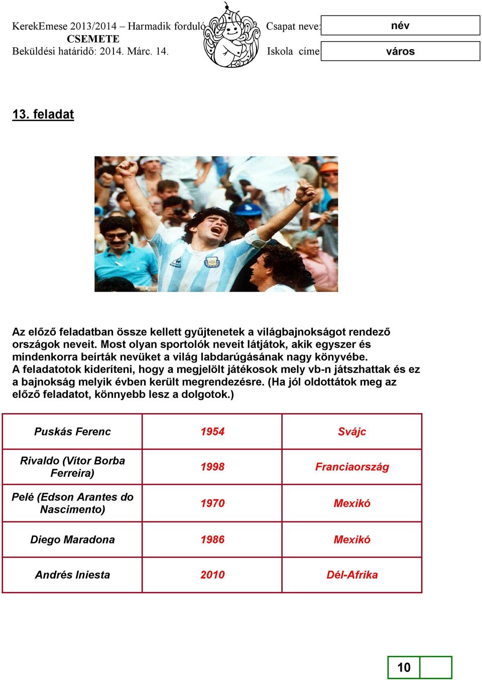 A feladatotok kideríteni, hogy a megjelölt játékosok mely vb-n játszhattak és ez a bajnokság melyik évben került megrendezésre.