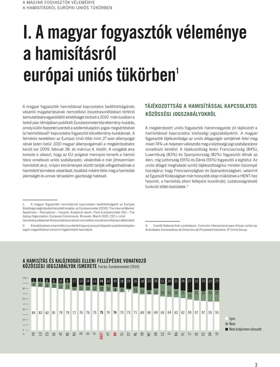 bemutatására egyedülálló lehetőséget biztosít a 1 márciusában a belső piac témájában publikált Eurobarometer közvélemény-kutatás, amely külön fejezetet szentelt a szellemitulajdon-jogok megsértésével