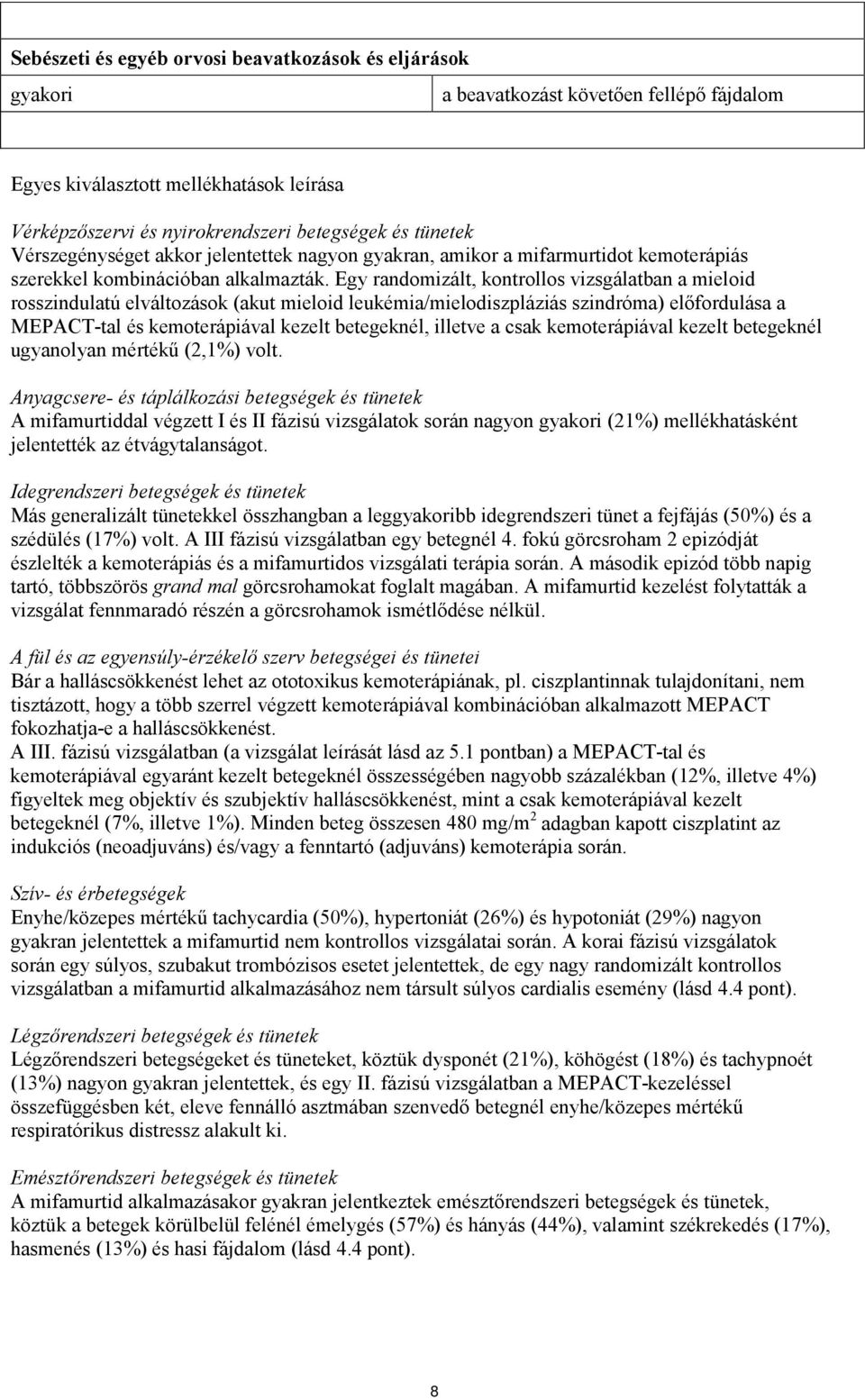 Egy randomizált, kontrollos vizsgálatban a mieloid rosszindulatú elváltozások (akut mieloid leukémia/mielodiszpláziás szindróma) előfordulása a MEPACT-tal és kemoterápiával kezelt betegeknél, illetve