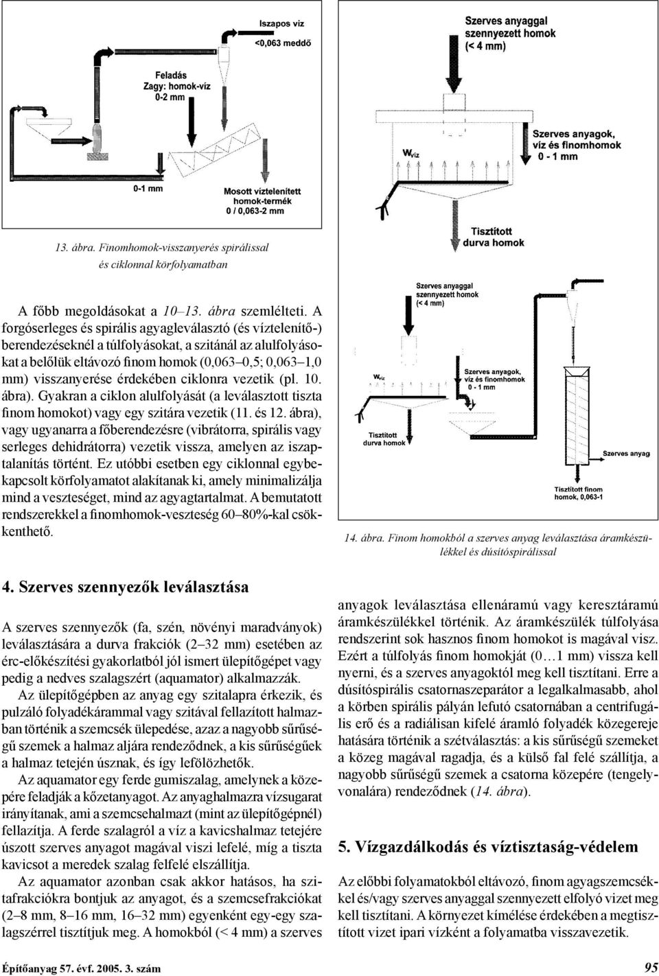 érdekében ciklonra vezetik (pl. 10. ábra). Gyakran a ciklon alulfolyását (a leválasztott tiszta finom homokot) vagy egy szitára vezetik (11. és 12.