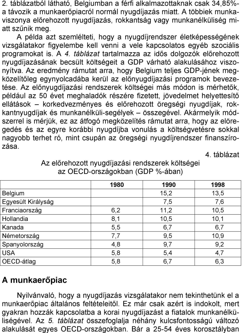 A példa azt szemlélteti, hogy a nyugdíjrendszer életképességének vizsgálatakor figyelembe kell venni a vele kapcsolatos egyéb szociális programokat is. A 4.