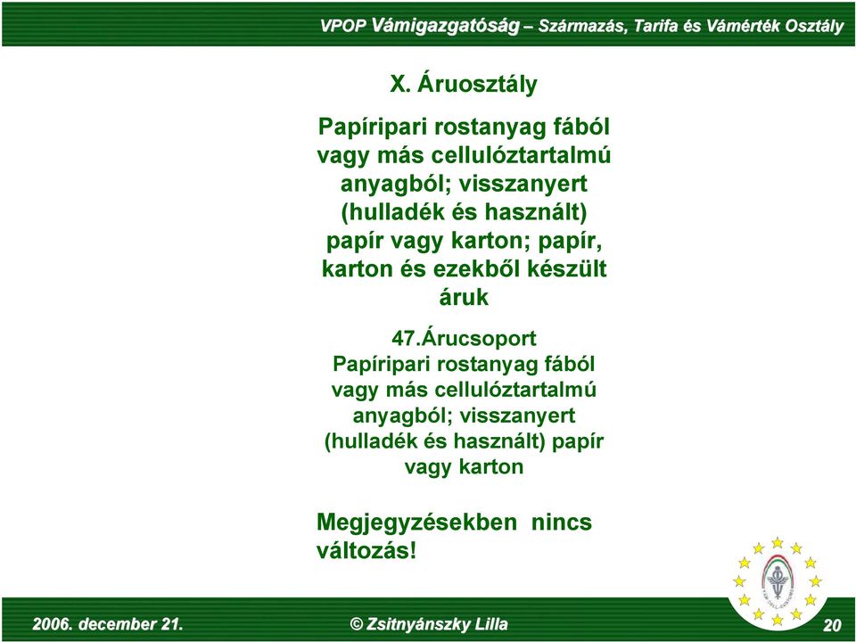 Árucsoport Papíripari rostanyag fából vagy más cellulóztartalmú anyagból; visszanyert