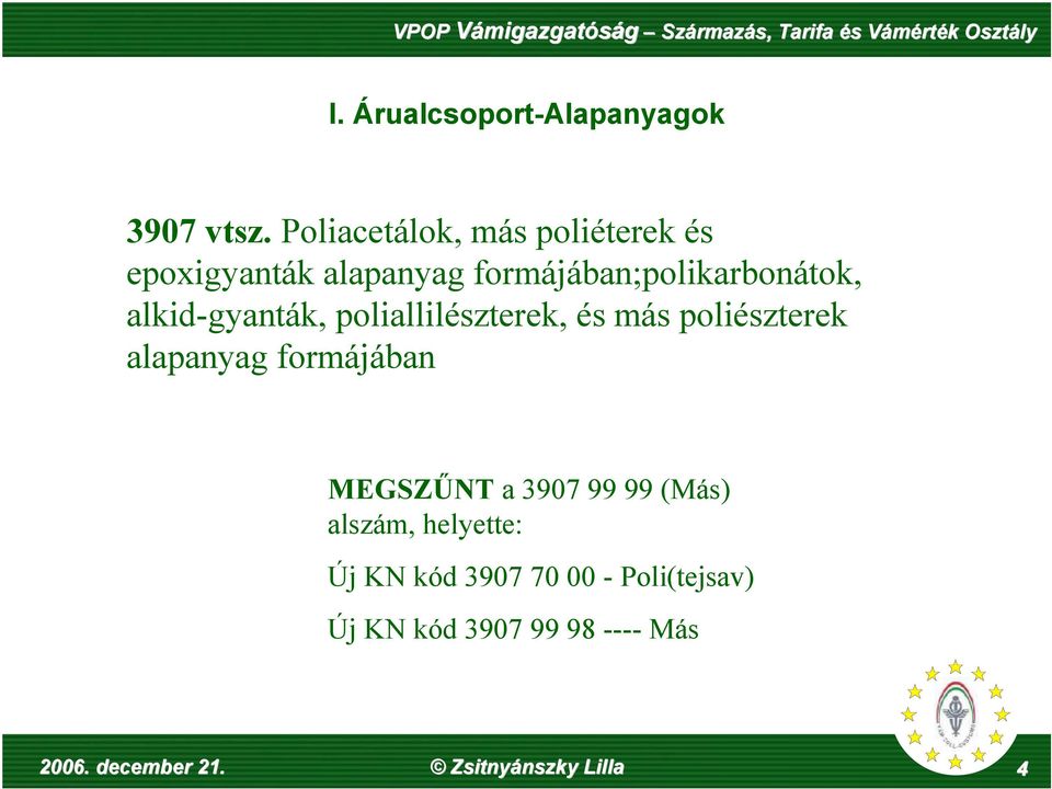 alkid-gyanták, poliallilészterek, és más poliészterek alapanyag formájában MEGSZŰNT a