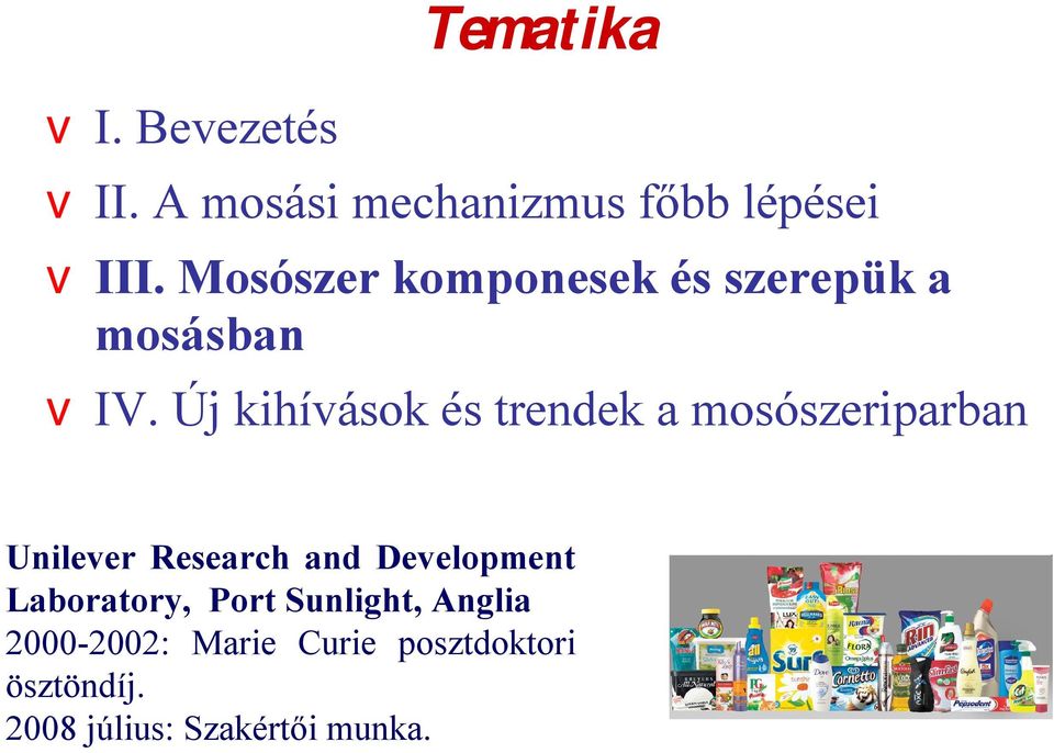 Új kihívások és trendek a mosószeriparban Unilever Research and