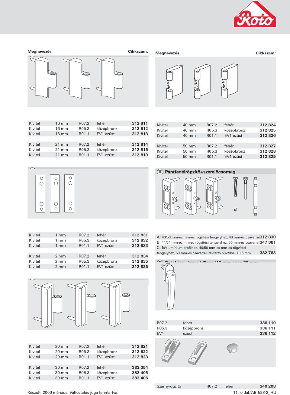 2 fehér 312 824 Kivitel 40 mm R05.3 középbronz 312 825 Kivitel 40 mm R01.1 EV1 ezüst 312 826 Kivitel 50 mm R07.2 fehér 312 827 Kivitel 50 mm R05.3 középbronz 312 828 Kivitel 50 mm R01.