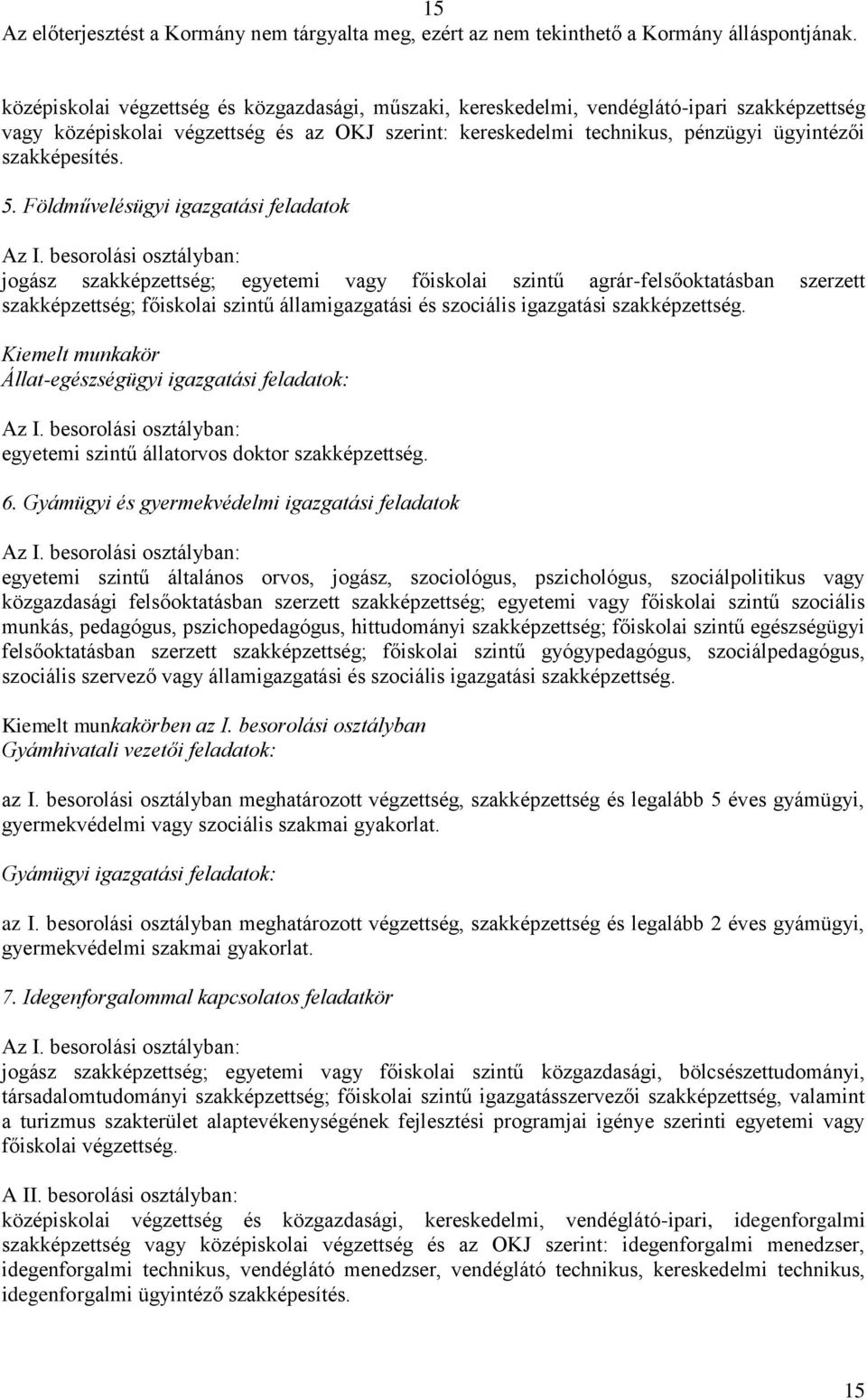 szakképzettség. Kiemelt munkakör Állat-egészségügyi igazgatási feladatok: egyetemi szintű állatorvos doktor szakképzettség. 6.