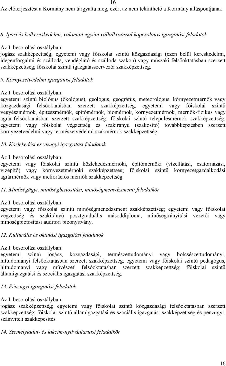 Környezetvédelmi igazgatási feladatok egyetemi szintű biológus (ökológus), geológus, geográfus, meteorológus, környezetmérnök vagy közgazdasági felsőoktatásban szerzett szakképzettség, egyetemi vagy