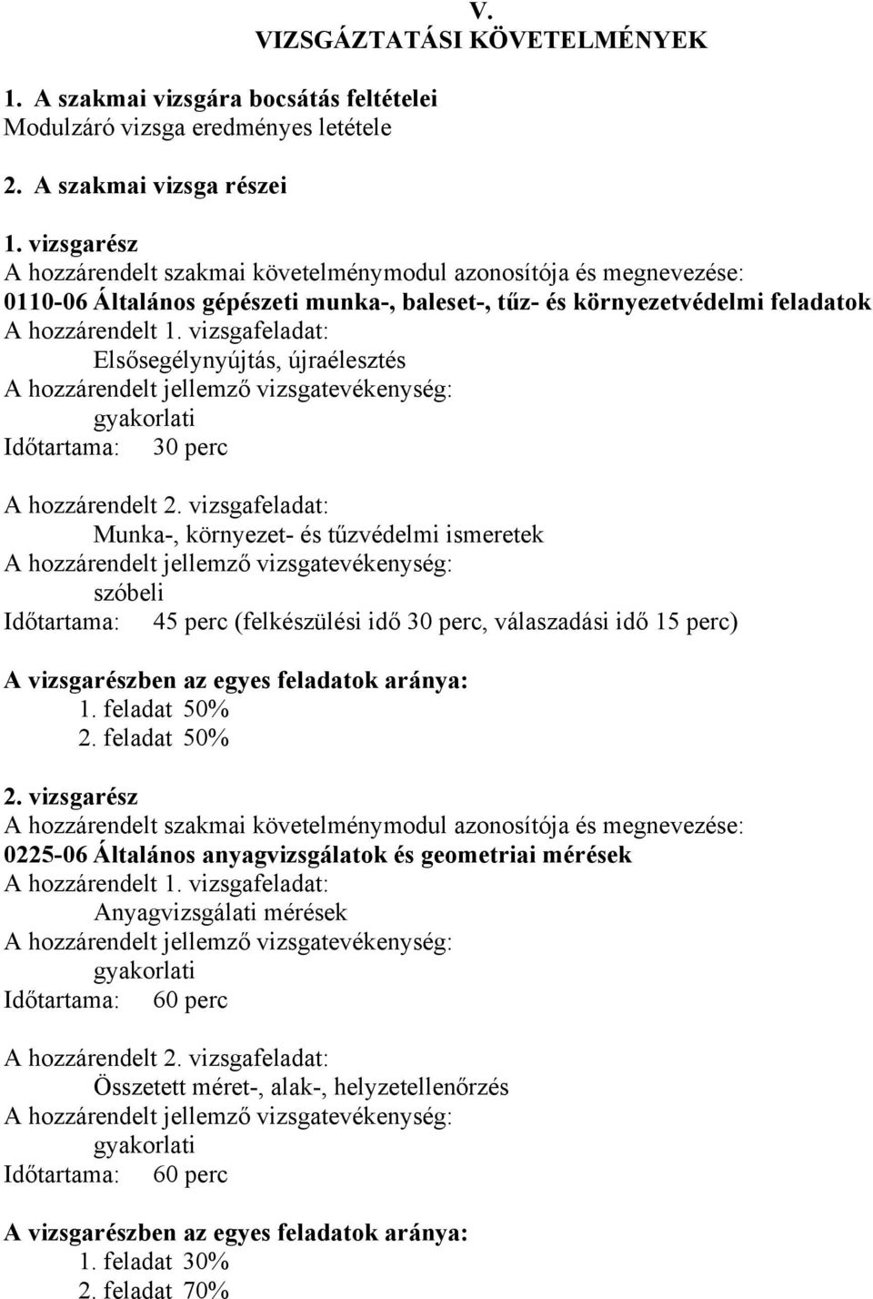 vizsgafeladat: Elsősegélynyújtás, újraélesztés gyakorlati Időtartama: 30 perc A hozzárendelt 2.