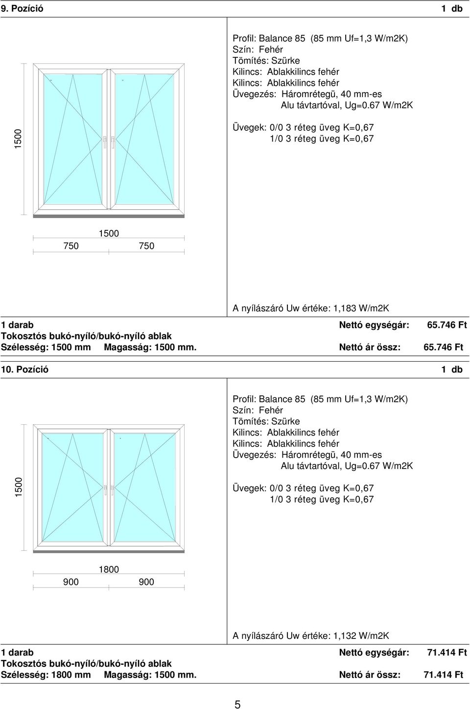 746 Ft 10. Pozíció 1 db 1800 A nyílászáró Uw értéke: 1,132 W/m2K 1 darab Nettó egységár: 71.