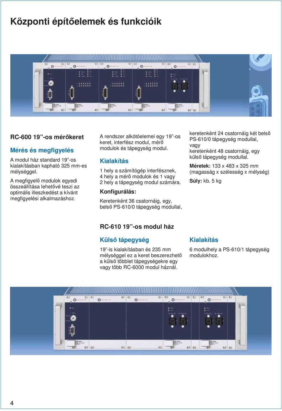 A rendszer alkótóelemei egy 19 -os keret, interfész modul, mérı modulok és tápegység modul.