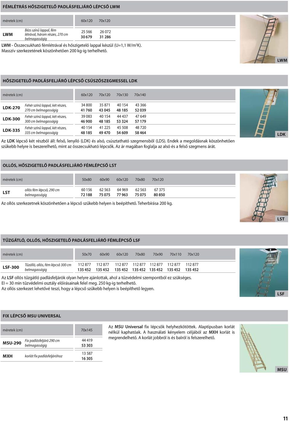 LWM HŐSZIGETELŐ PADLÁSFELJÁRÓ LÉPCSŐ CSÚSZÓSZEGMESSEL LDK 60x120 70x120 70x130 70x140 LDK-270 LDK-300 LDK-335 Fehér színű lappal, két részes, 270 cm belmagasságig Fehér színű lappal, két részes, 300