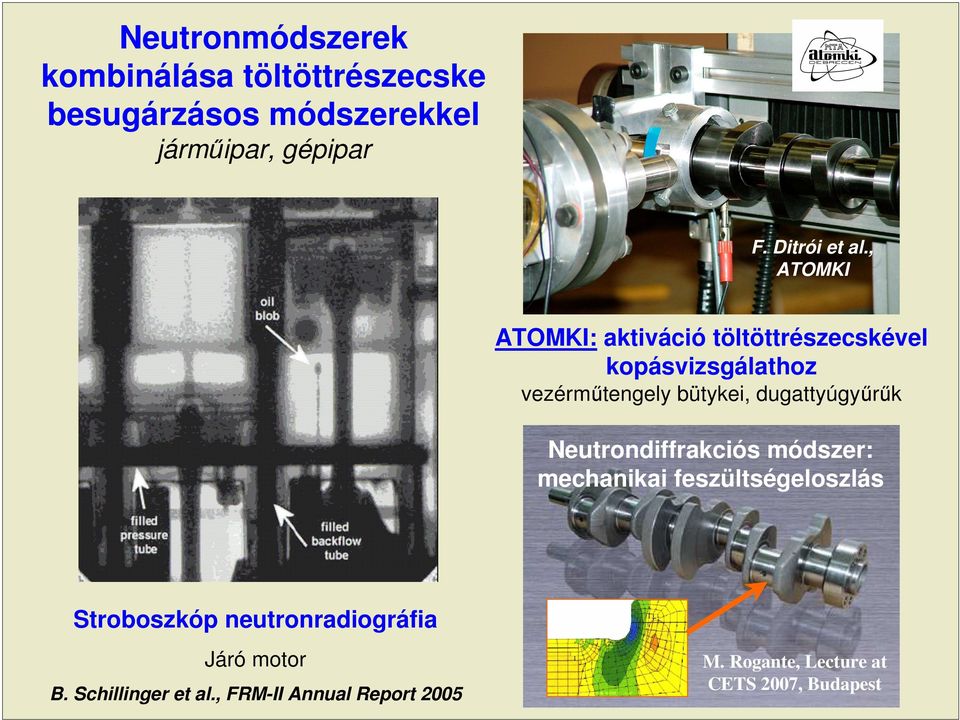 , ATOMKI ATOMKI: aktiváció töltöttrészecskével kopásvizsgálathoz vezérmőtengely bütykei,