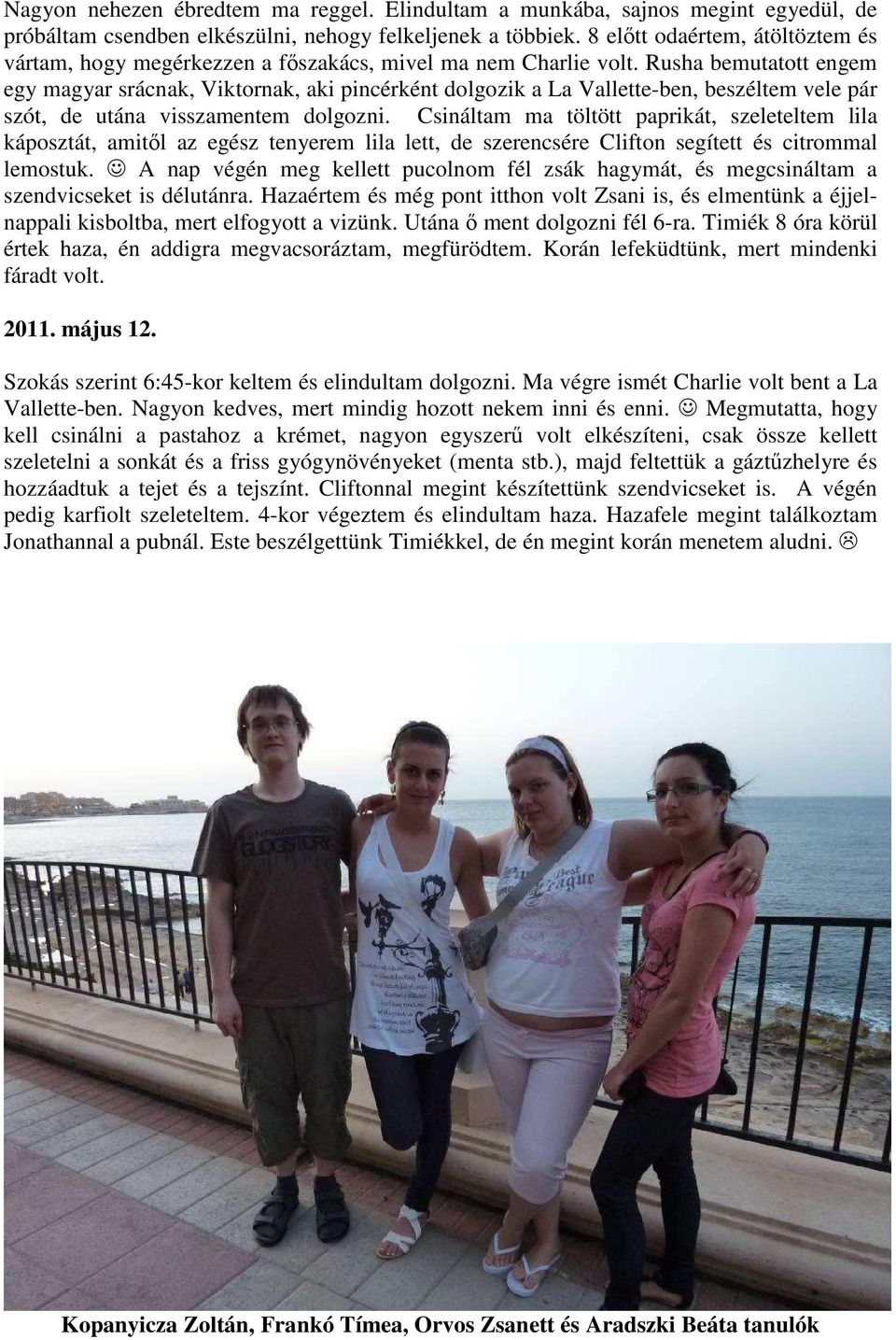 Rusha bemutatott engem egy magyar srácnak, Viktornak, aki pincérként dolgozik a La Vallette-ben, beszéltem vele pár szót, de utána visszamentem dolgozni.