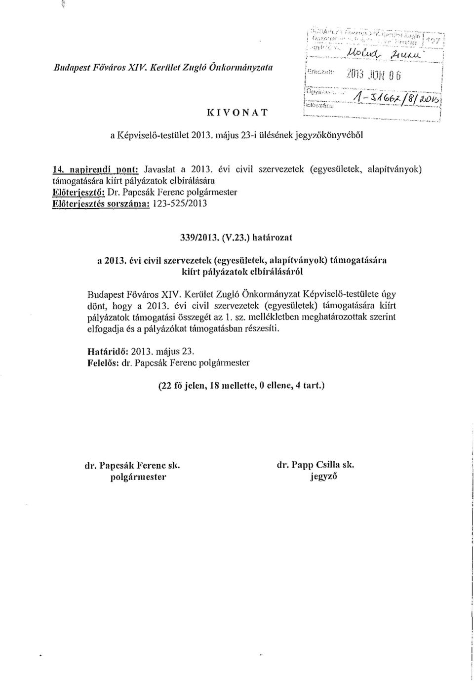 évi civil szervezetek (egyesületek, alapítványok) támogatására kiírt pályázatok elbírálásáról Budapest Főváros XIV. Kerület Zugló Önkormányzat Képviselő-testülete úgy dönt, hogy a 2013.