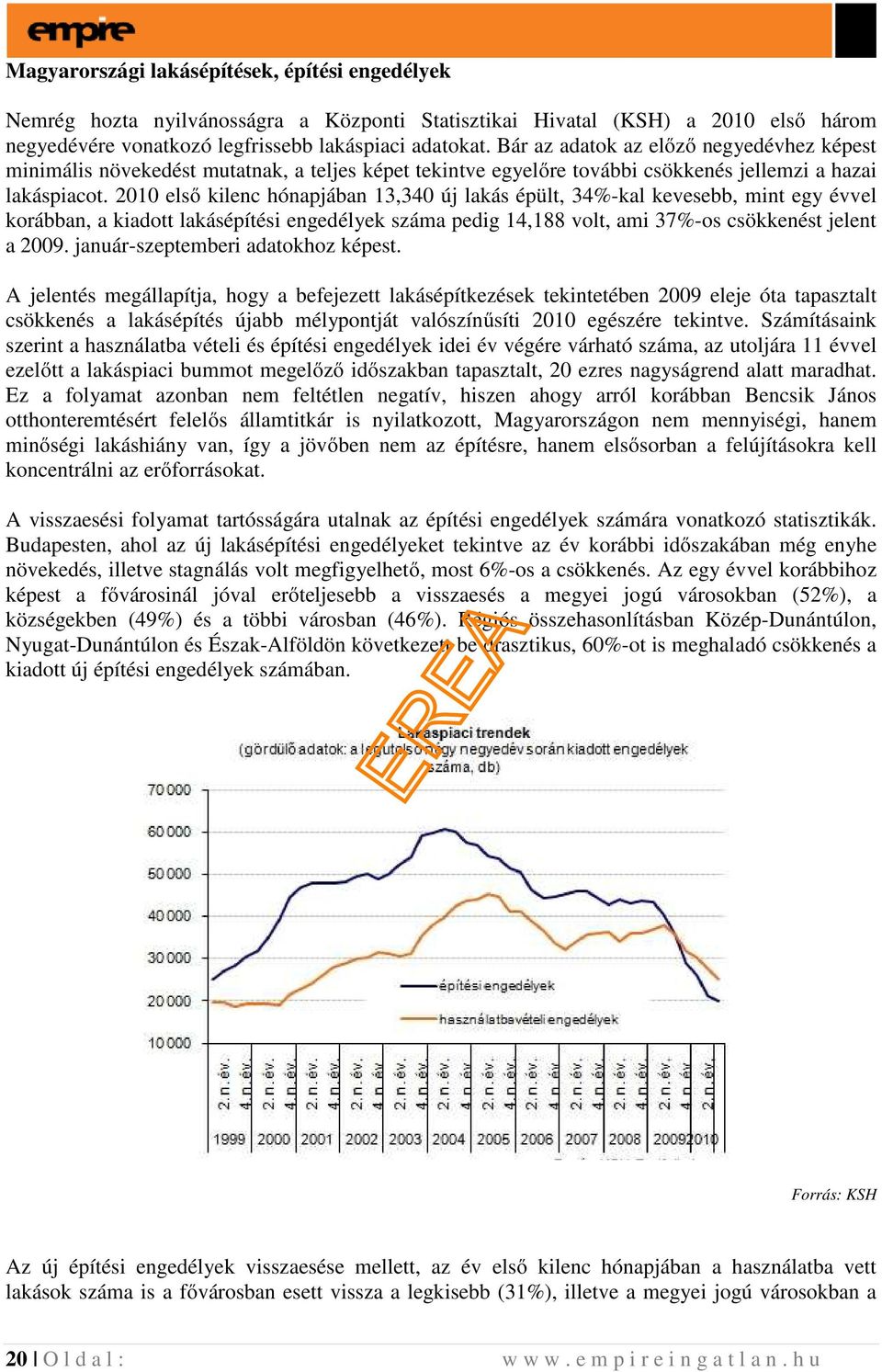 2010 első kilenc hónapjában 13,340 új lakás épült, 34%-kal kevesebb, mint egy évvel korábban, a kiadott lakásépítési engedélyek száma pedig 14,188 volt, ami 37%-os csökkenést jelent a 2009.